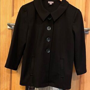 J. Jill Classic Black Pleated Blazer 3/4 Sleeves Sz M